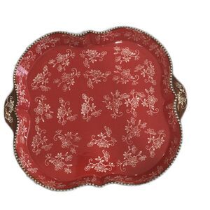 Temptations Ovenware Dish Red White Floral Lace by Tara PPP-JN-EA000288